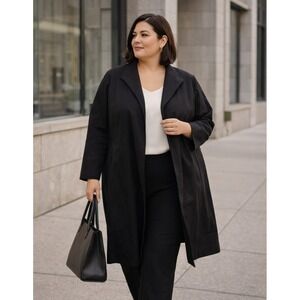 NWT Eileen Fisher Women Quiet Luxury High Collar Duster Coat 3X Black Urban Chic